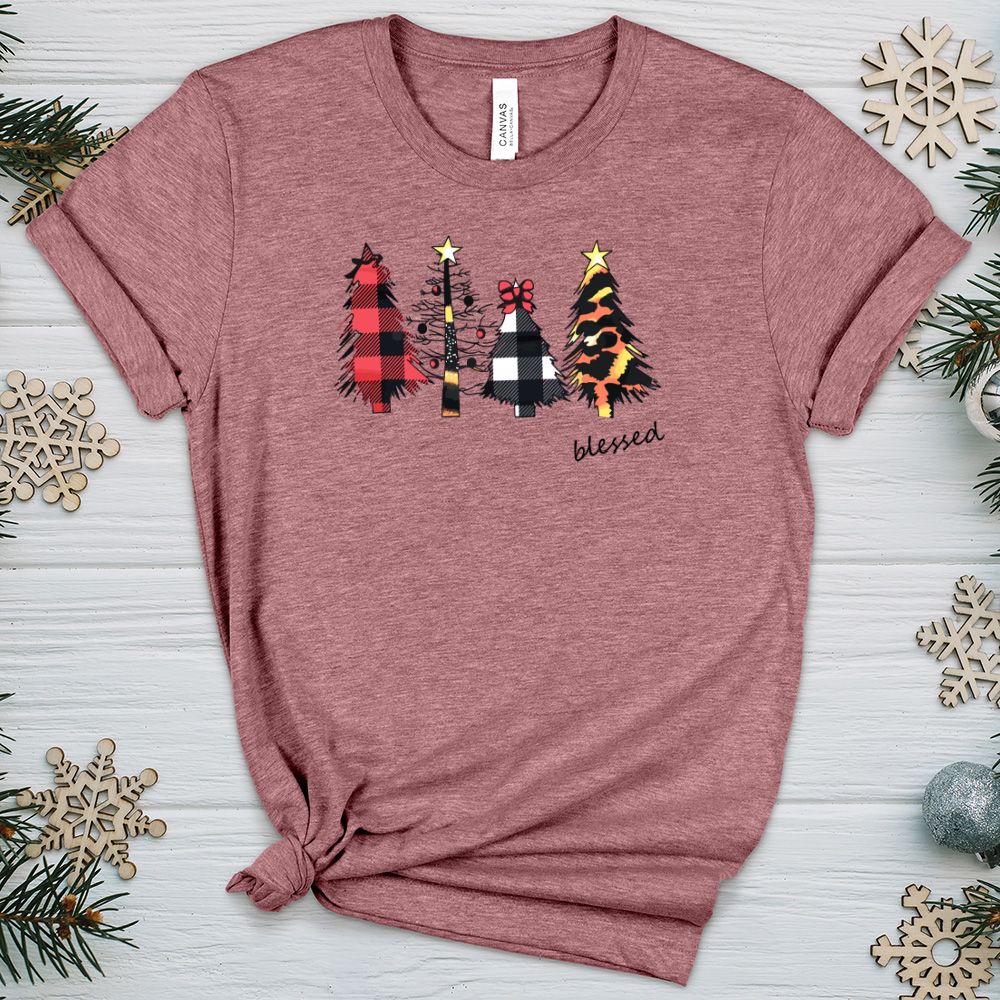 Blessed Leopard Christmas Tree Pattern Heathered Tee