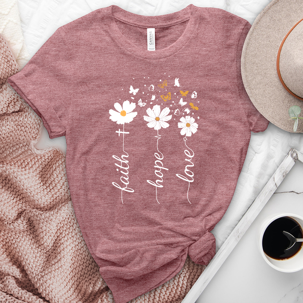 Faith, Hope, Love, Floral Heathered Tee