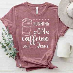 Running on Caffeine And Jesus  White Heathered Tee