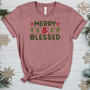 Merry & Blessed Plaid Green Heathered Tee