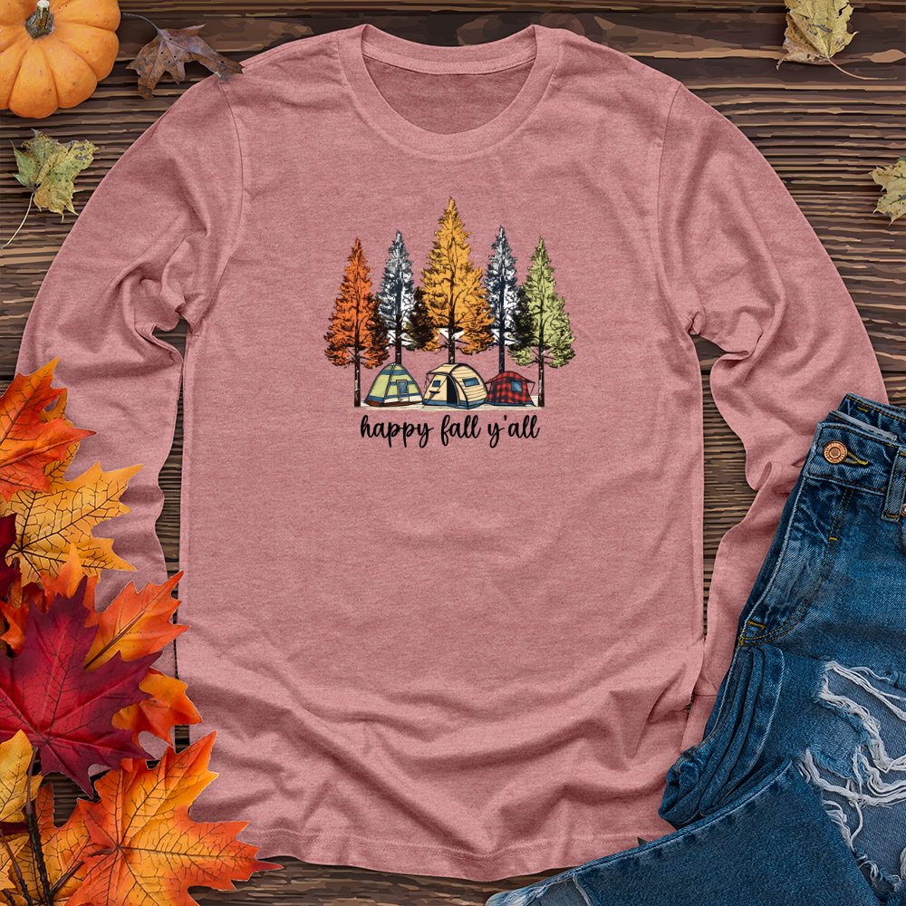 Cozy Fall Camping Plaid Trio Trees Long Sleeve Tee