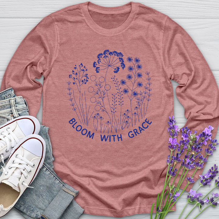 Bloom With Grace Royal Flowers Long Sleeve Tee