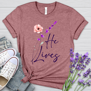 He Lives Heathered Tee