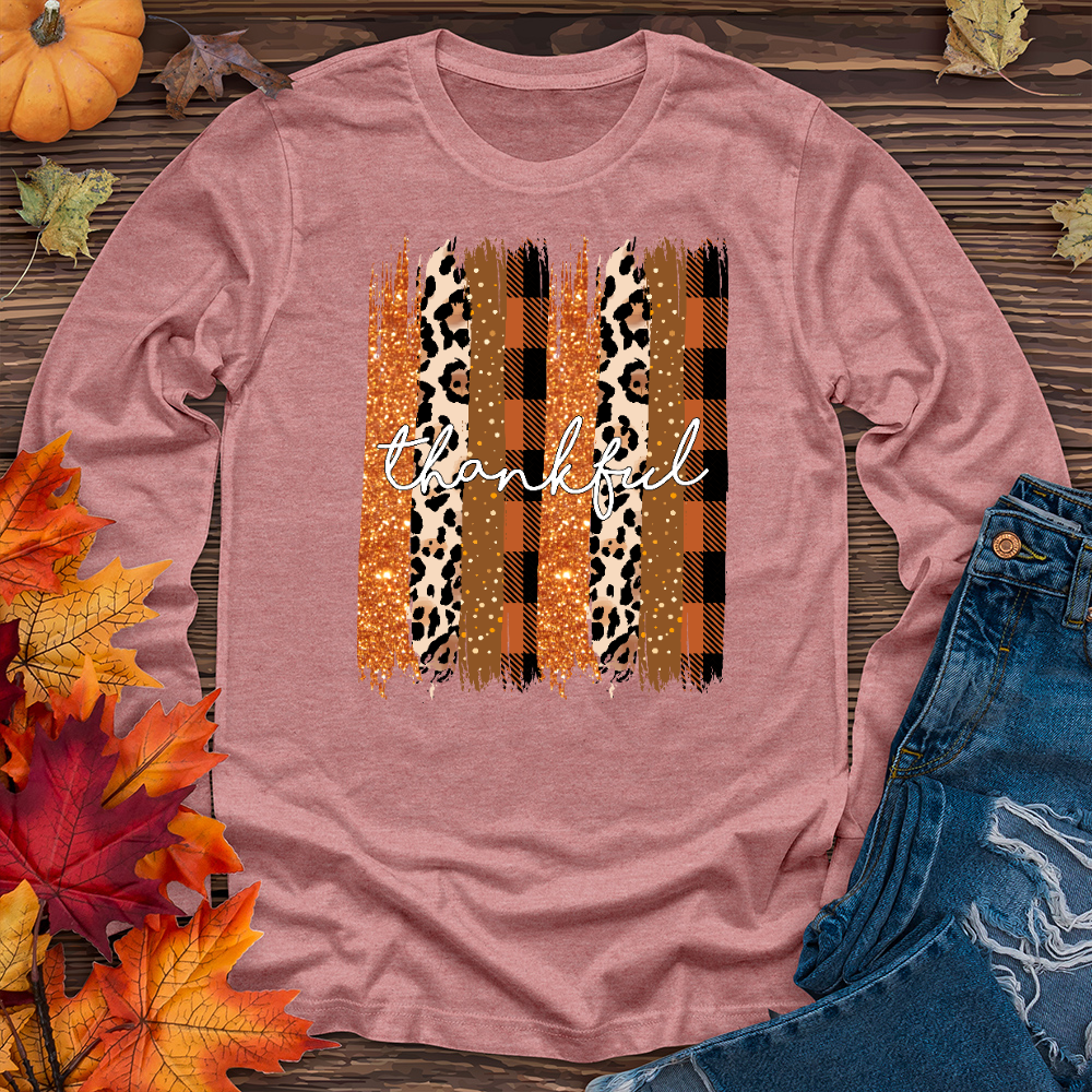 Thankful Watercolor Stripes    Long Sleeve Tee