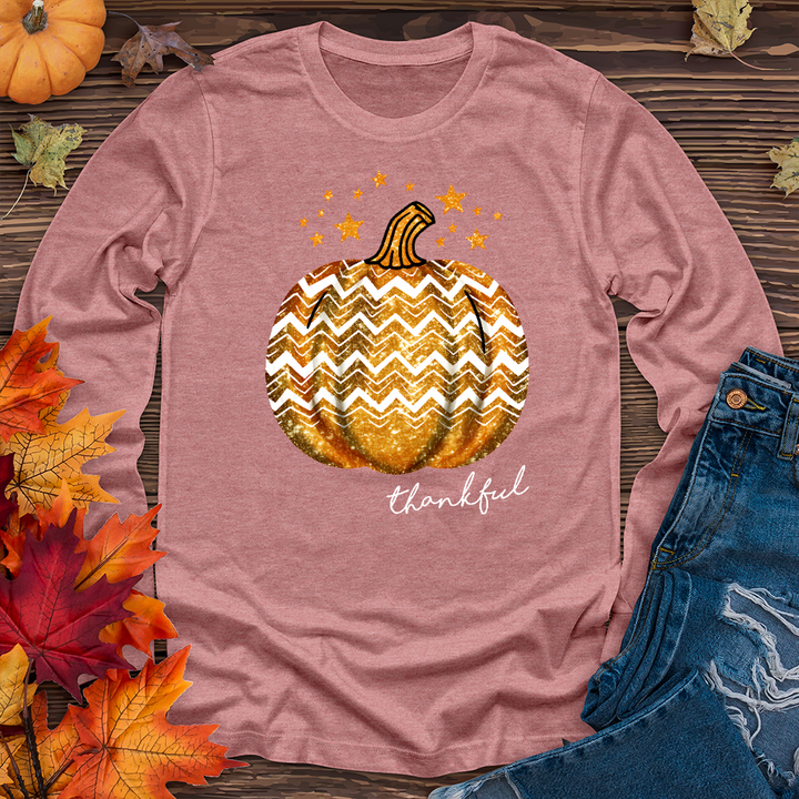 Thankful Retro Pumpkin Sparkle Long Sleeve Tee