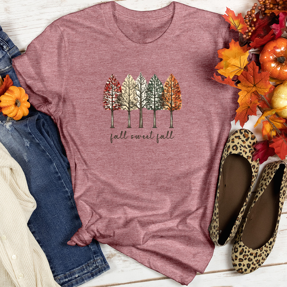 Retro Cozy Harvest Plaid Rows Heathered Tee