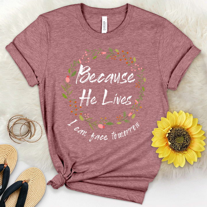 Because He Lives Summer Wreath Heathered Tee