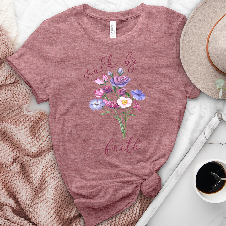 Walk by Faith Flower Heathered Tee