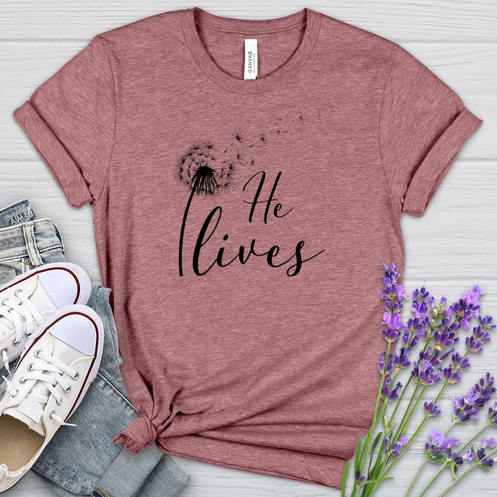 He Lives Dandelion Heathered Tee