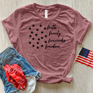 Faith Family Fireworks Stars Heathered Tee