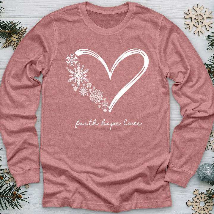 Snowflake Faith Hope Love Heart Long Sleeve Tee