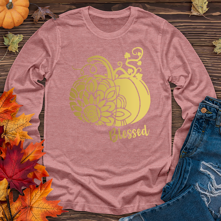 Blessed Gold Sunflower Pumpkin Long Sleeve Tee