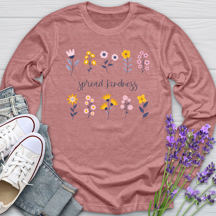 Spread Kindness Flower Pattern Long Sleeve Tee