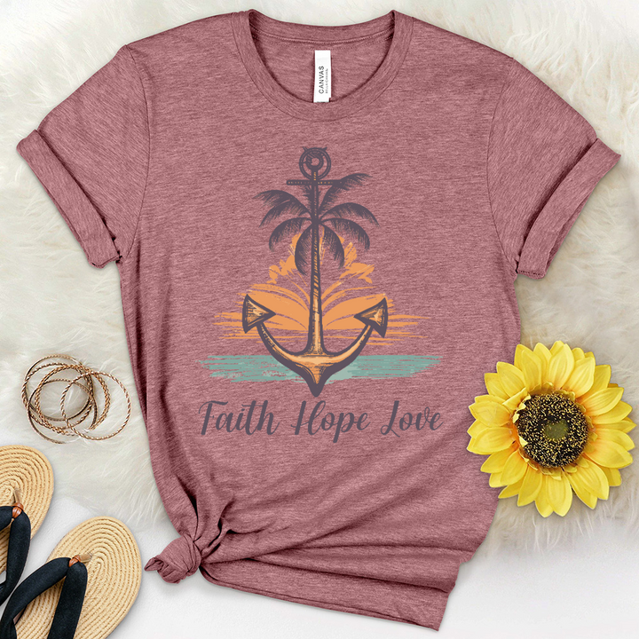 Faith Hope Love Anchor Sunset Heathered Tee