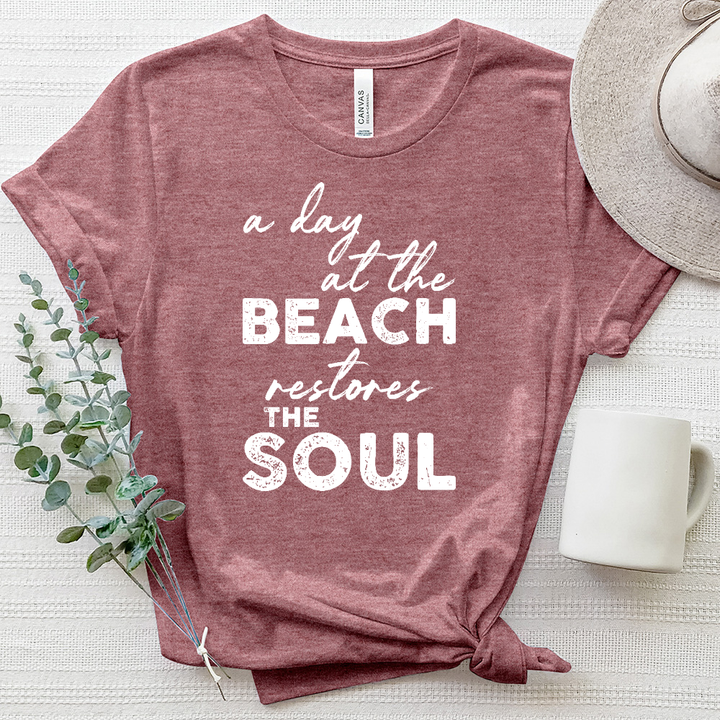 The Beach Restores My Soul Heathered Tee