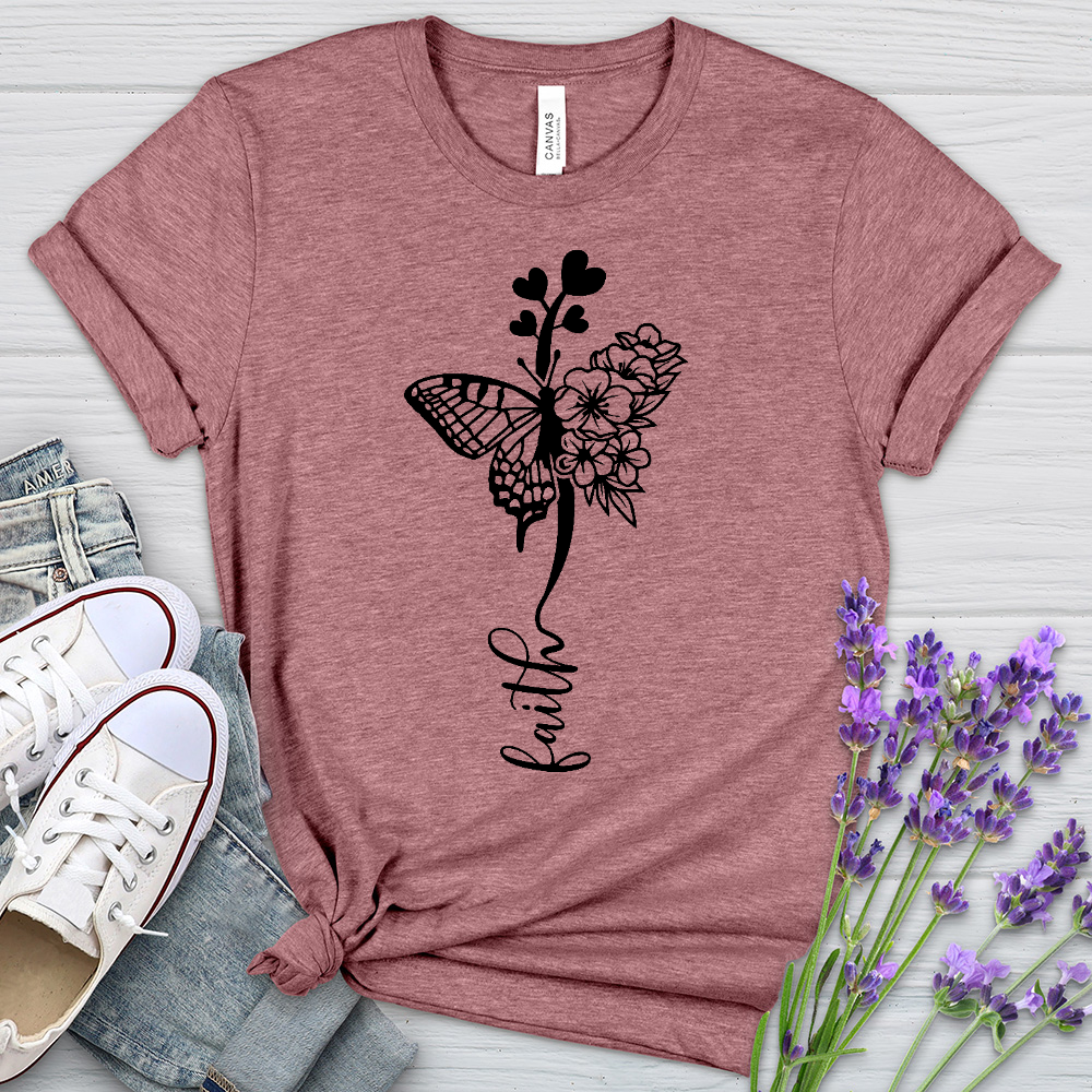 Faith Butterfly Hearts Heathered Tee