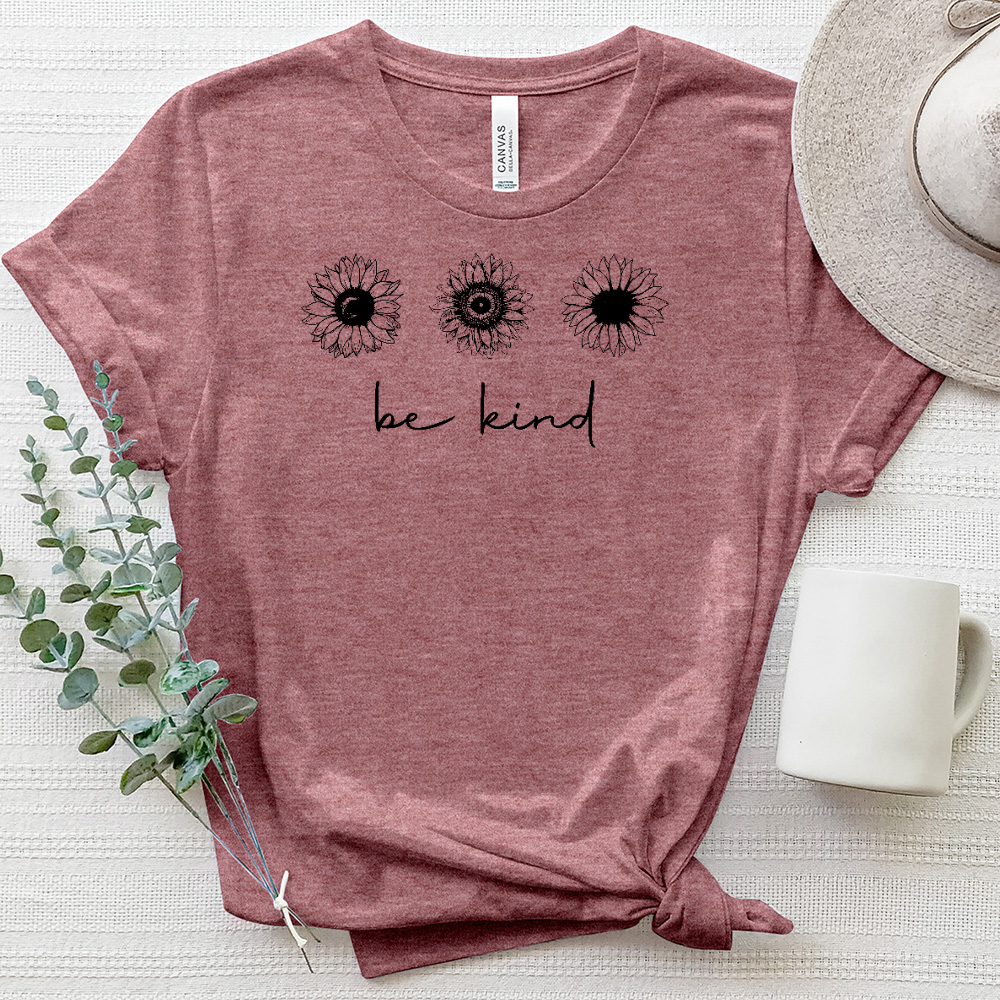 Be Kind Sunflower Pattern Heathered Tee