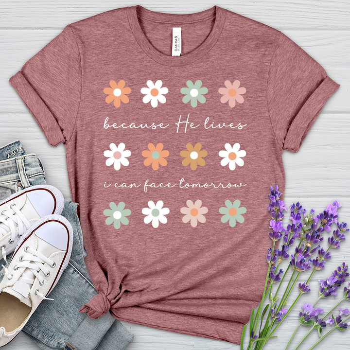 Because He Lives Boho Flowers Heathered Tee