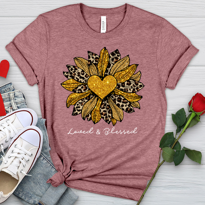 Loved  Blessed Leopard Sunflower Heathered Tee