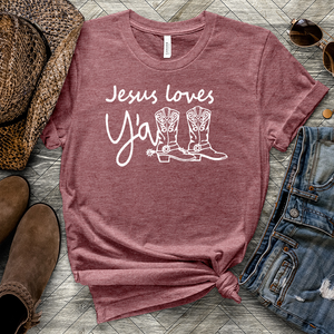 Jesus Loves Y'all Boots Heathered Tee