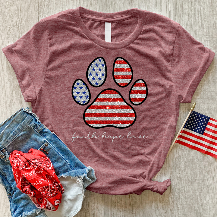 American Faith Paw Print Heathered Tee