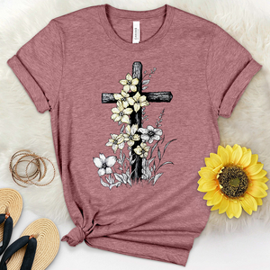 Cross With Flowers Heathered Tee