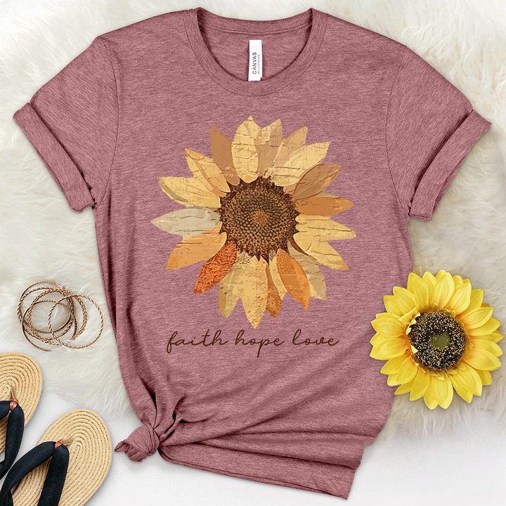 Faith Hope Love Faded Flower Heathered Tee