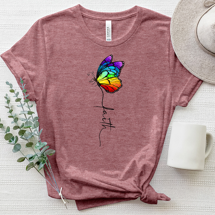 Rainbow Faith Butterfly Heathered Tee