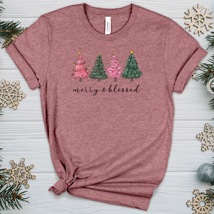 Merry Blessed Assorted Trees Heathered Tee