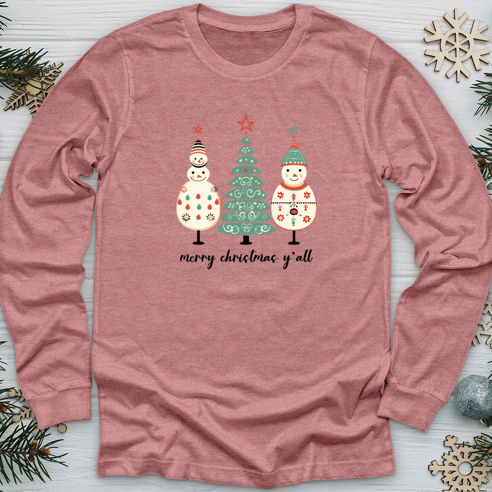 Etsy Snowman Pastel Tree Trio Long Sleeve Tee