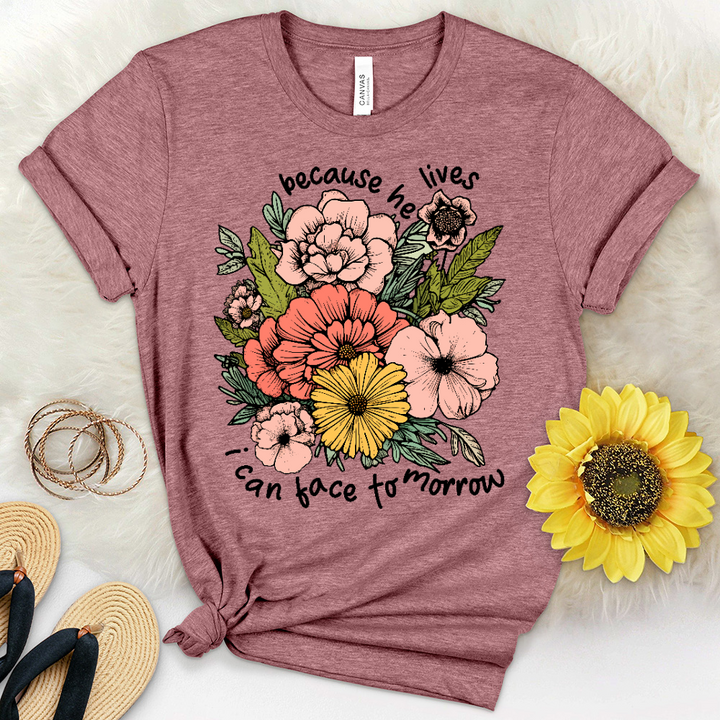 Because He Lives Colored Flowers Heathered Tee