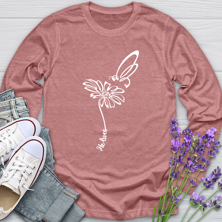 He Lives Bee Flower Long Sleeve Tee