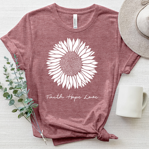 Faith Hope Love Rustic Sunflower Heathered Tee