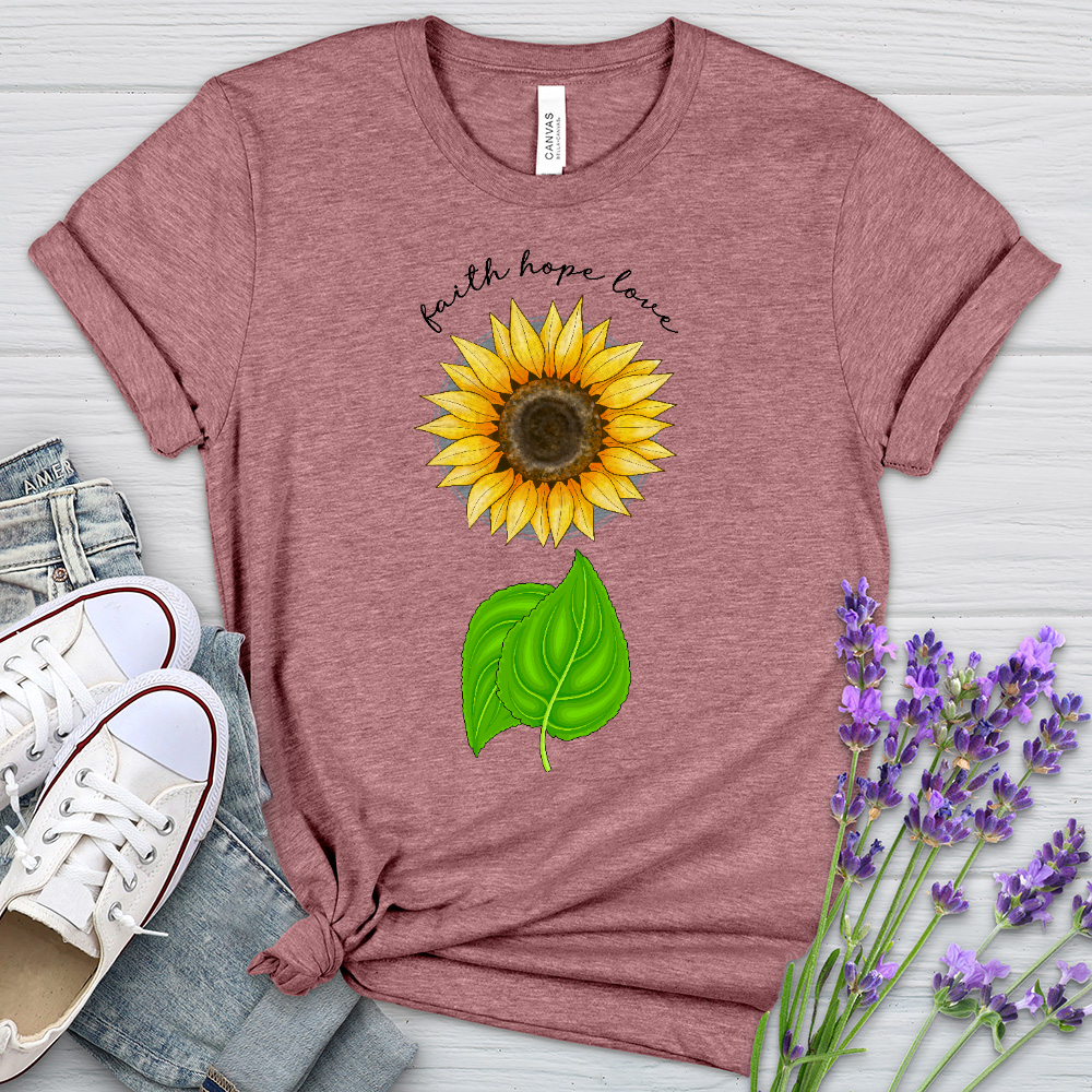 Faith Hope Love Sunflower Art Heathered Tee