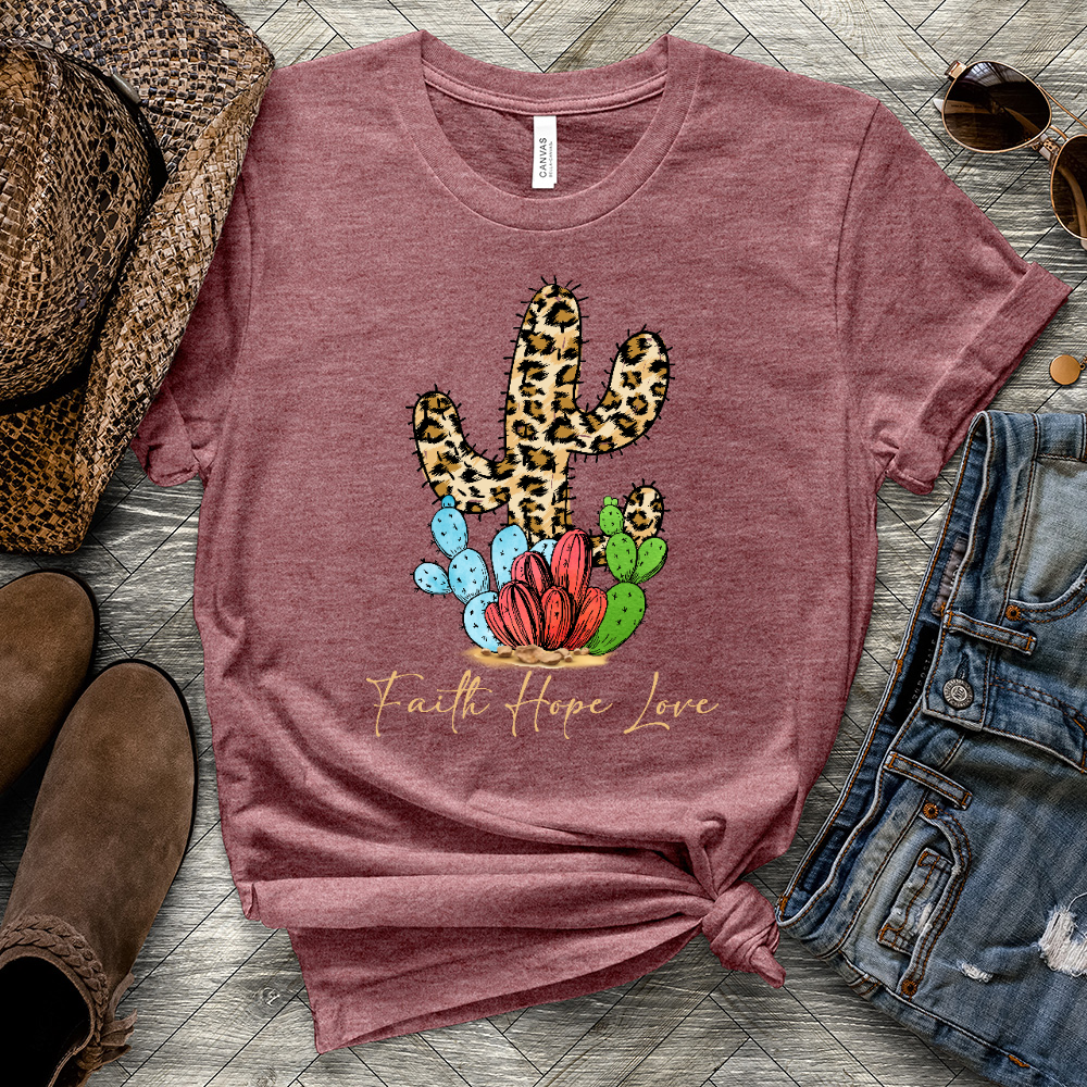 Faith Hope Love Cheetah Cactus Heathered Tee