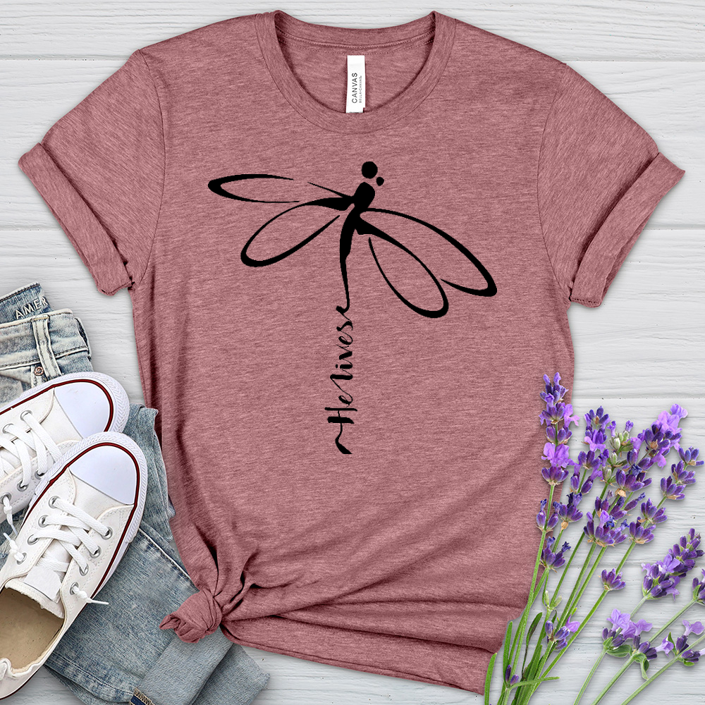 He Lives Dragonfly Heathered Tee