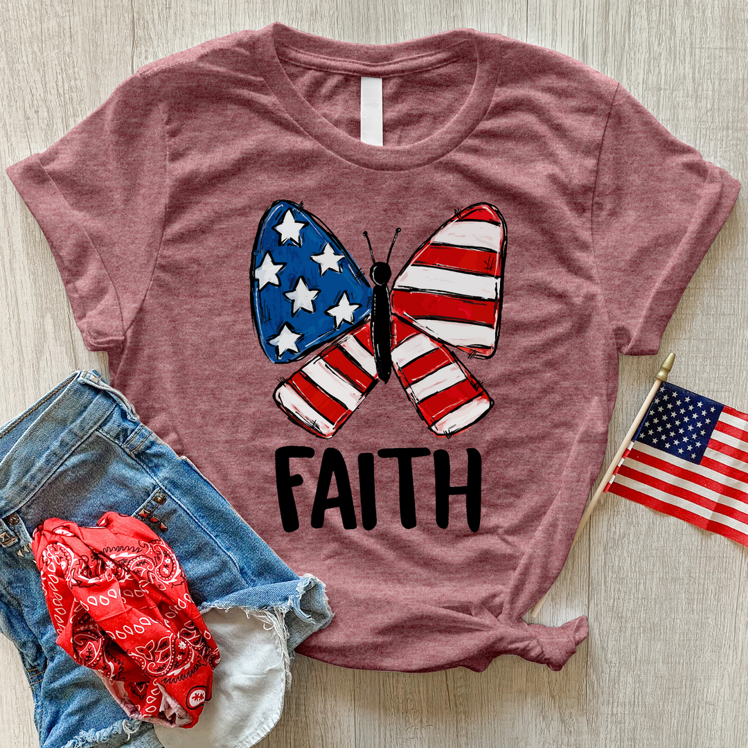 USA Faith Butterfly Heathered Tee