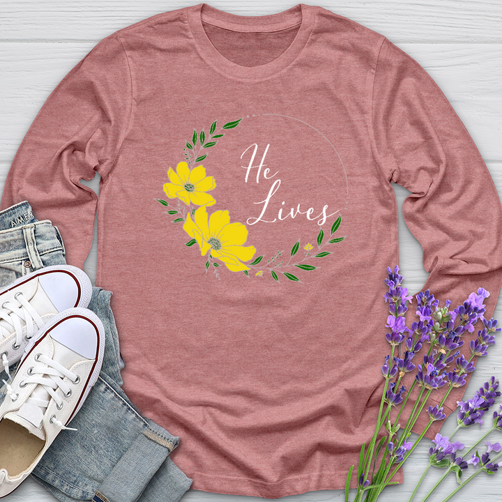 He Lives Flower Wreath Long Sleeve Tee