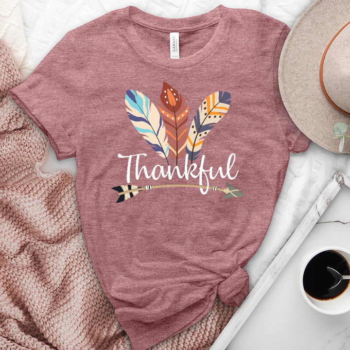 Thankful Colorful Feather Heathered Tee