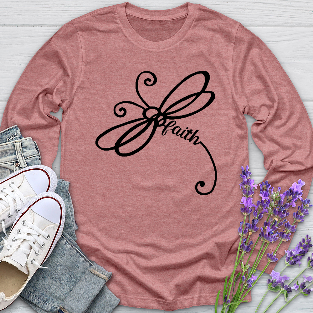 Faith Dragonfly Word Art Long Sleeve Tee