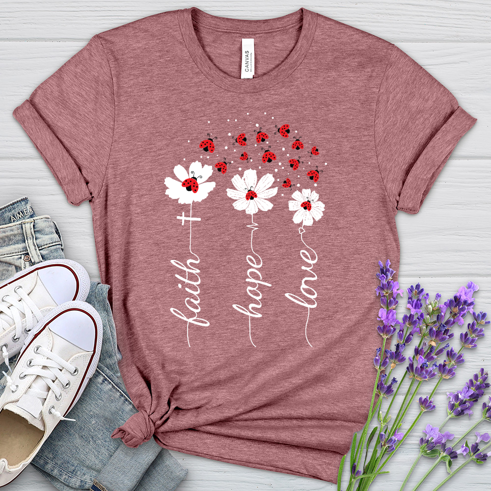 Faith Lady Bug Flowers Heathered Tee