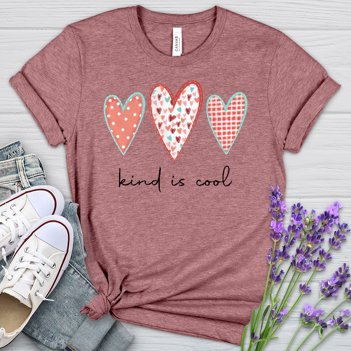 Kind Is Cool Pink Hearts Heathered Tee