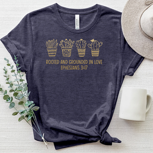 Rooted And Grounded In Love Ephesians 3 17 Gold Plant Heathered Tee