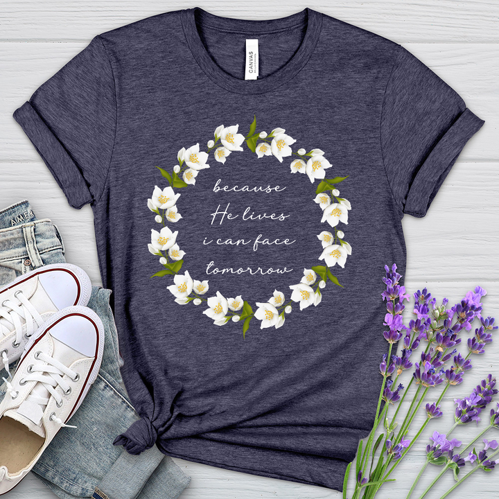 Because He Lives Wreath Heathered Tee