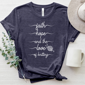 Faith Hope and the Love of Knitting Tee White Heathered Tee