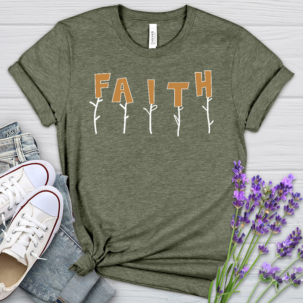 Faith Flower Stem Words Heathered Tee
