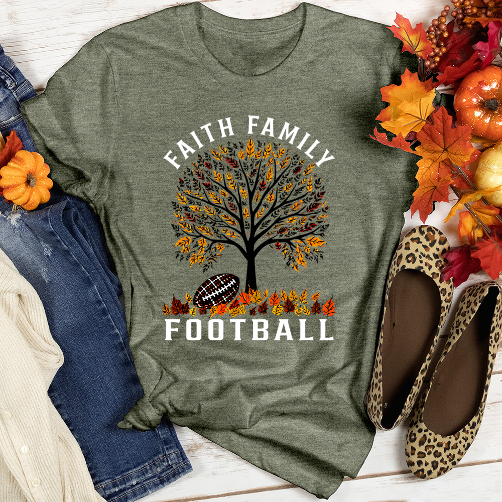 Faith Family Football Gridiron Leaves Heathered Tee