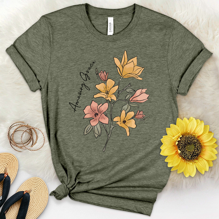 Amazing Grace Flowers Heathered Tee