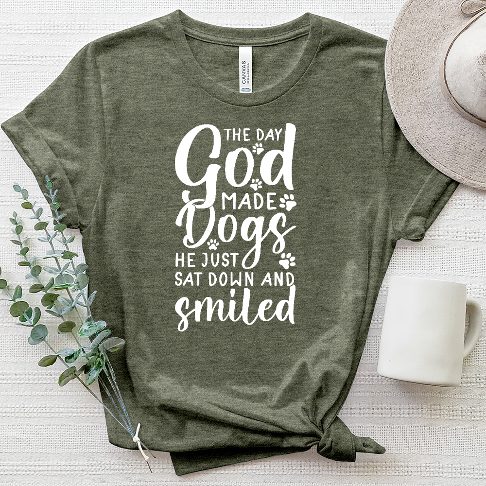 The Day God Made Dogs Paw Print Heathered Tee