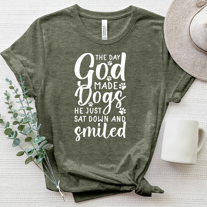The Day God Made Dogs Paw Print Heathered Tee